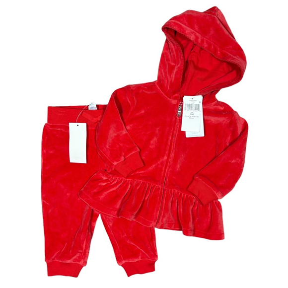 NWT Baby Girls Ralph Lauren Velour Sweatsuit 9M Red 2‎ Piece - Picture 2 of 9